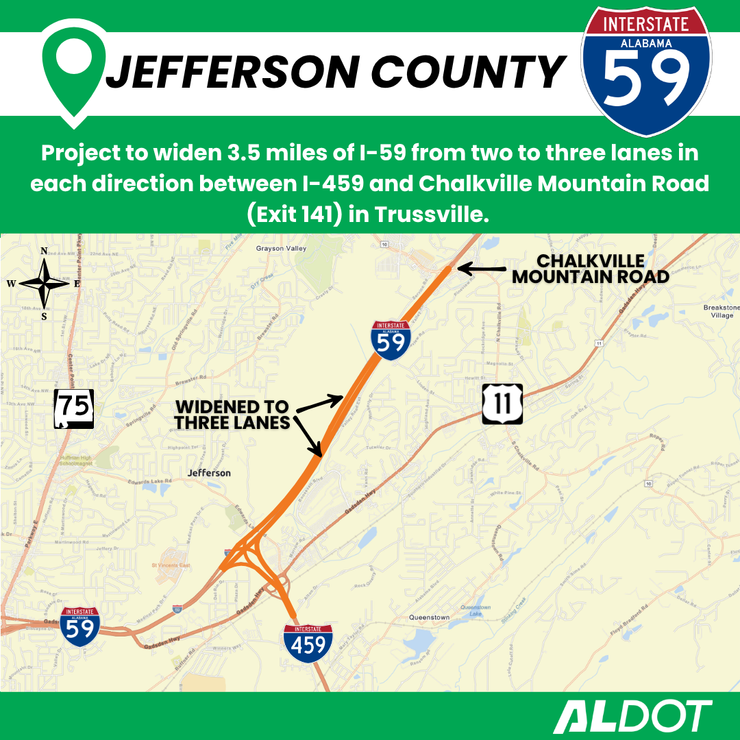 Reconstruction and lane addition on I-59 in Jefferson County