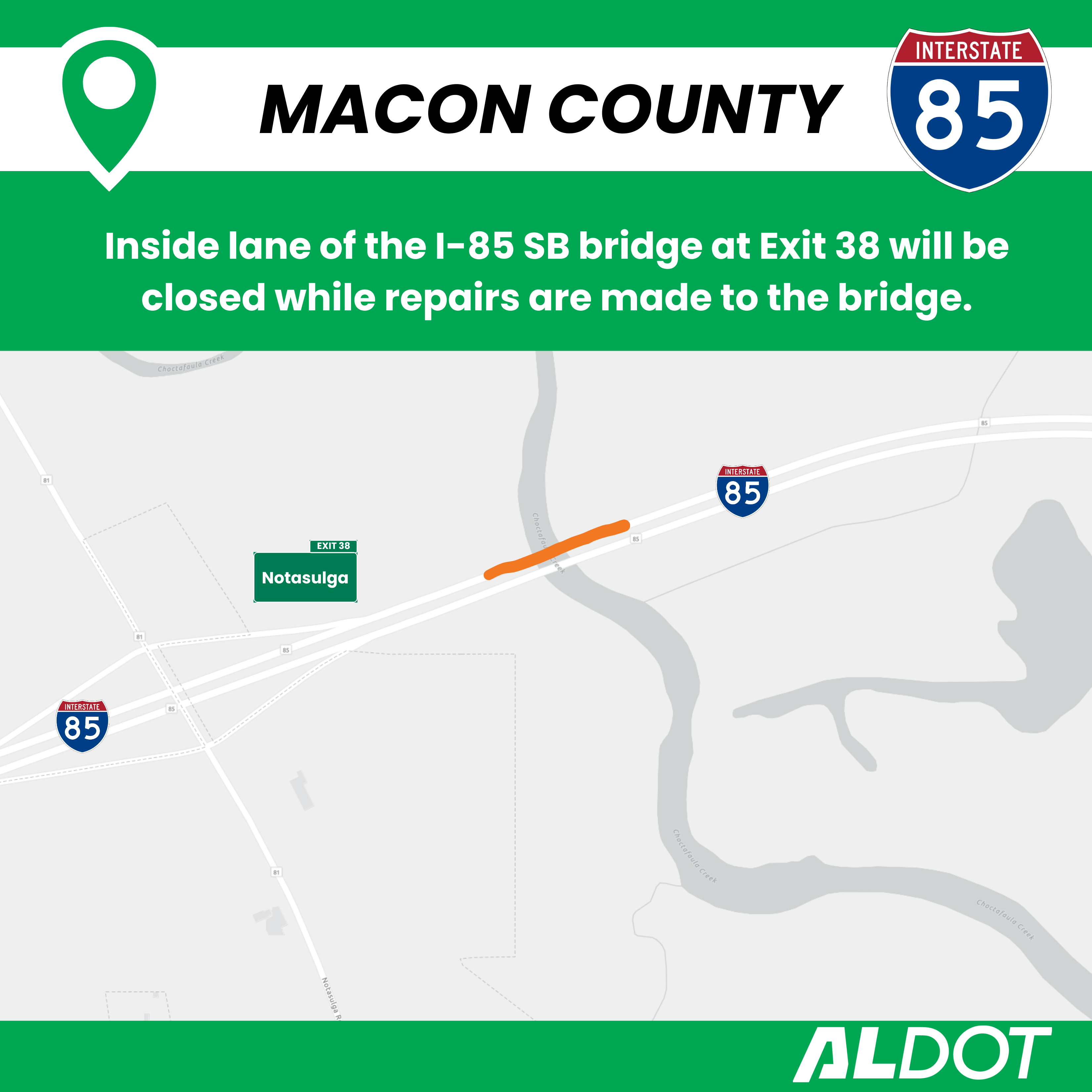 ロードサイン　バイクルート UPDATE: I-85 south bridge repair in Macon County - ALDOT News Hub